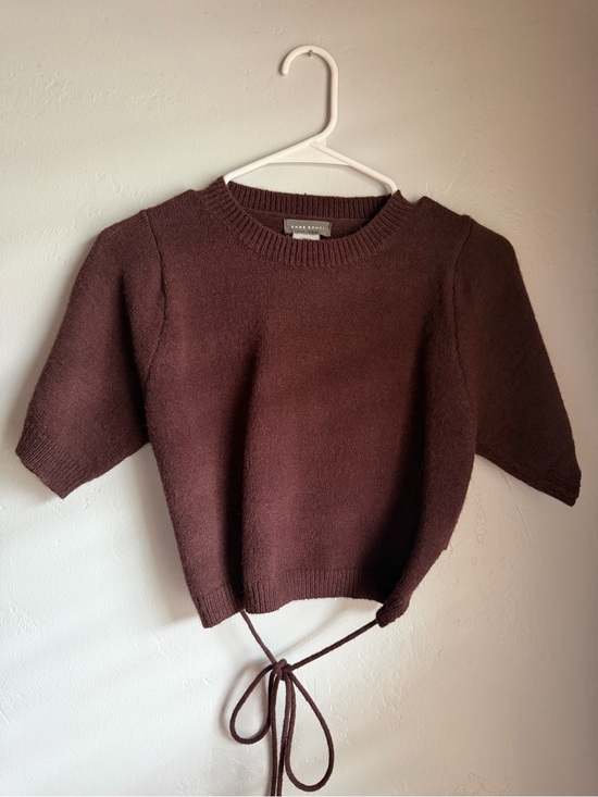 Lucca Tops - Brown Cropped Tie-Back Sweater Top